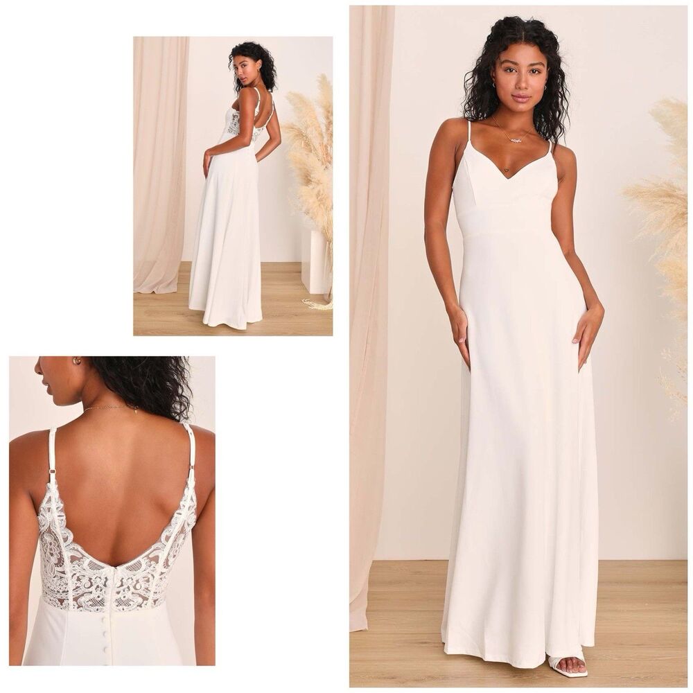 Lulus Forever a Fairytale Wedding Dress White Lace Sleeveless Size XS NWT